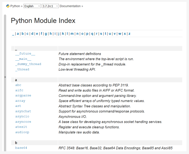 Python Module Index - screenshot