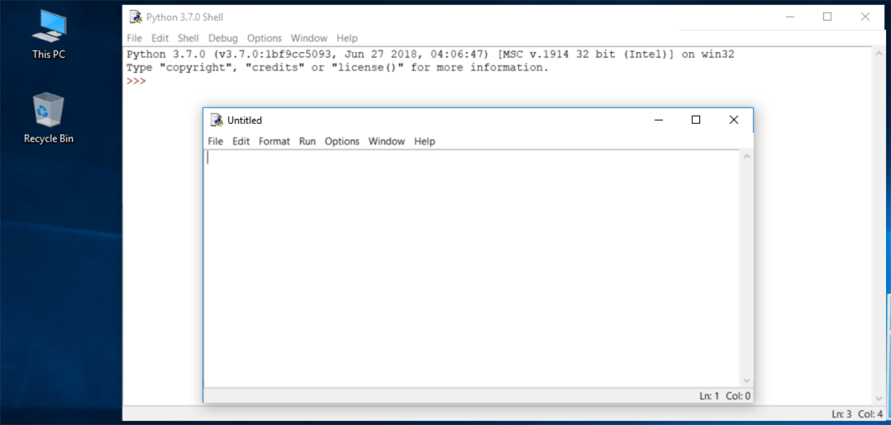 Python 3.7.0 Shell - Yeni Dosya