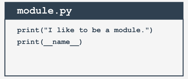 module.py contiene dos lineas de código - la primera linea: print('Me gusta ser un módulo.'), y la segunda: print(__name__)