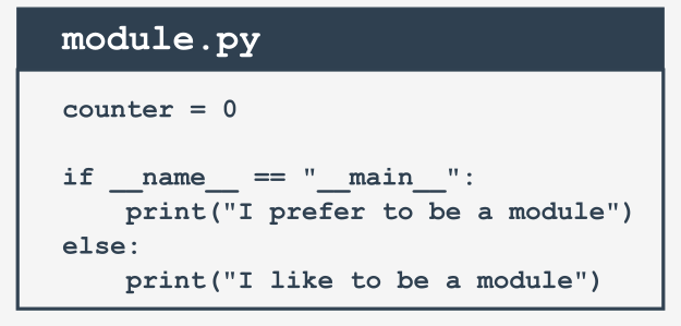 module.py contiene una variable contador y una declaración condicional