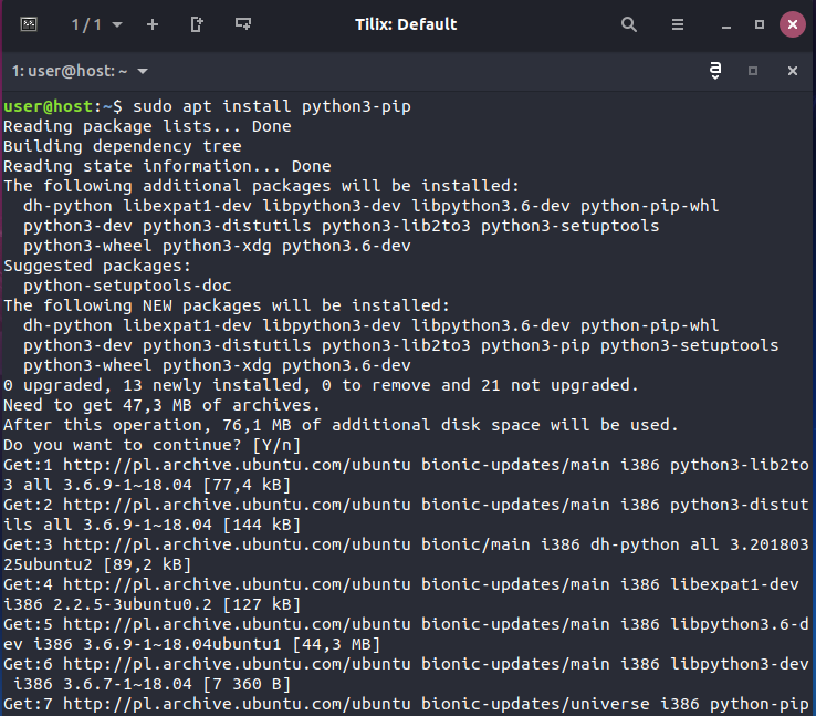 Terminal screenshot: following OS suggestion