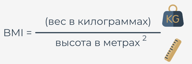 BMI equals weight in kilograms divided by height in meters squared
